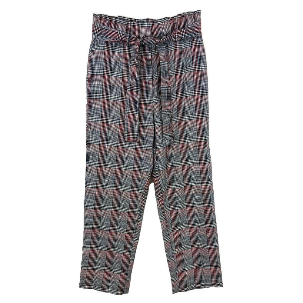COTTON ON Shannon Pant US 4 Monika Check Print Red Black Plaid Paperbag NWT B36